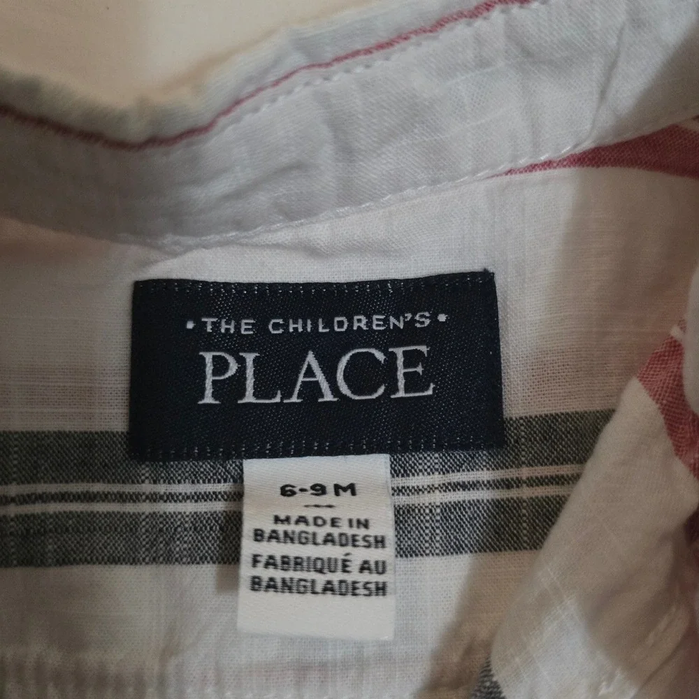 The Childrens Place Boys Red Navy White Striped Button Down Shirt 6-9M